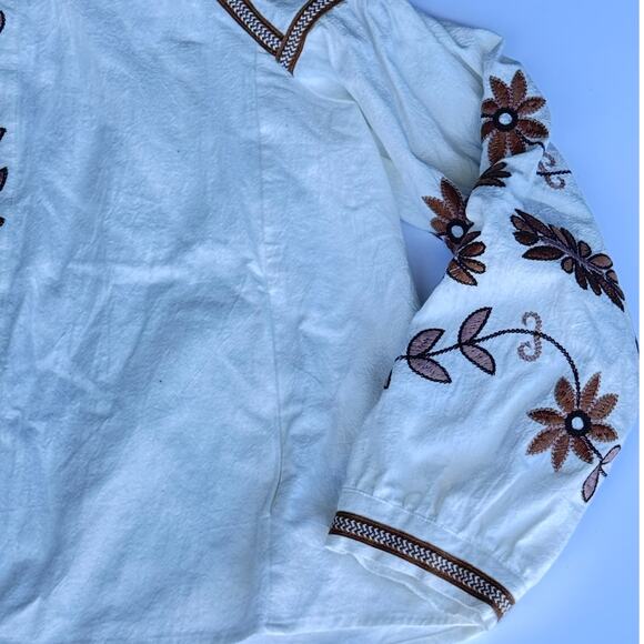 Anthropologie RD & Koko Embroidered Jacket Cream Brown Small - Picture 6 of 7